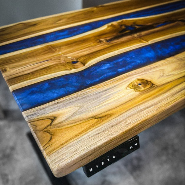 Solid Woodslab with Epoxy (Teak) Smart Desk