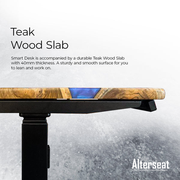 Solid Woodslab with Epoxy (Teak) Smart Desk